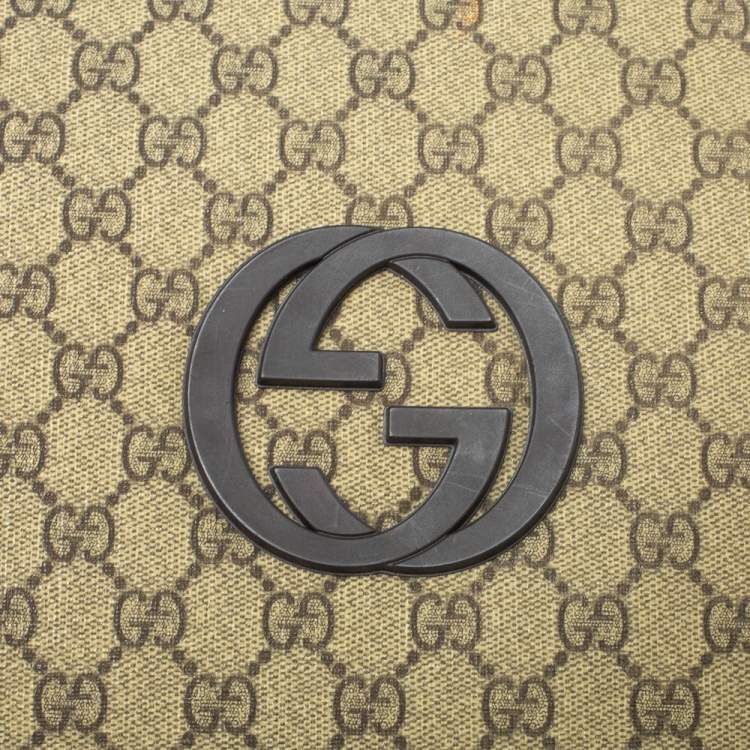 Pre Owned Gucci Beige/Ebony GG Supreme Canvas and Leather Interlocking Logo Laptop Case