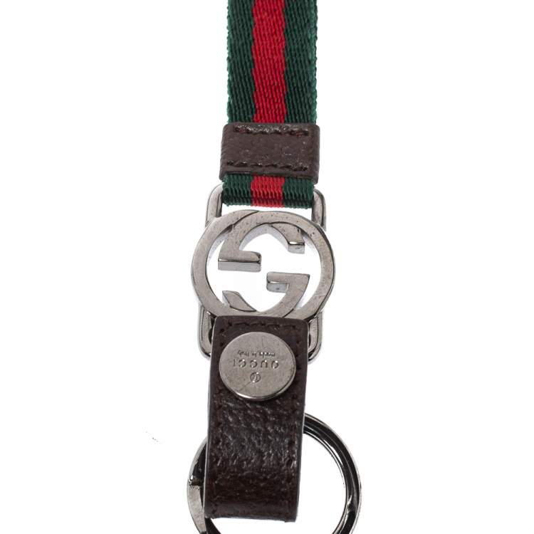 Pre Owned Gucci Web Fabric and Leather Phone Strap
