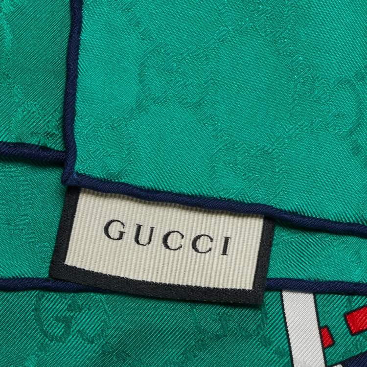 مملوكة مسبقًا Gucci Green Guccissima Pattern Chain Argyle Print Silk Scarf 