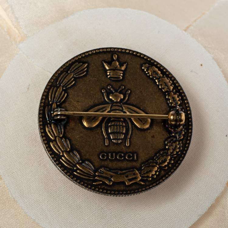 Pre Owned Gucci Off White Silk Flower Brooch
