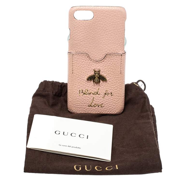 Pre Owned Gucci Pink Leather Blind For Love iPhone 7 Case