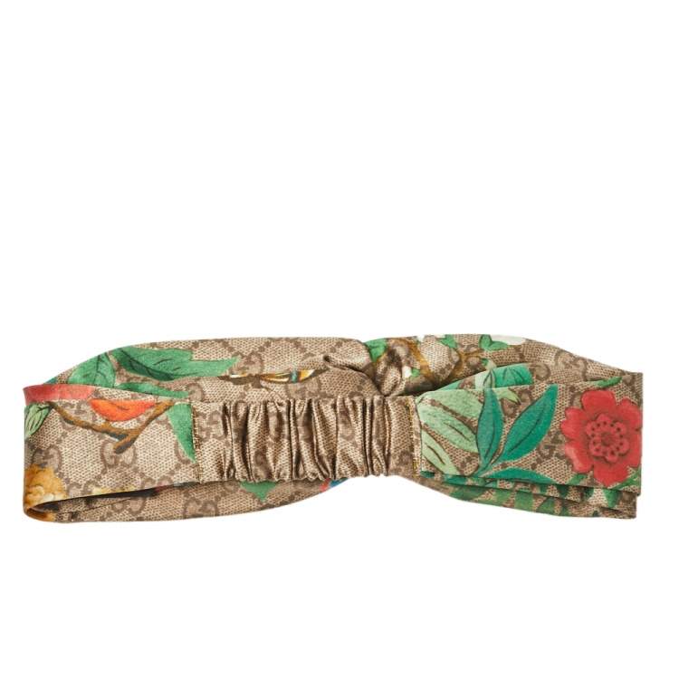 Pre Owned Gucci Beige Logo Monogram Tian Printed Silk Headband