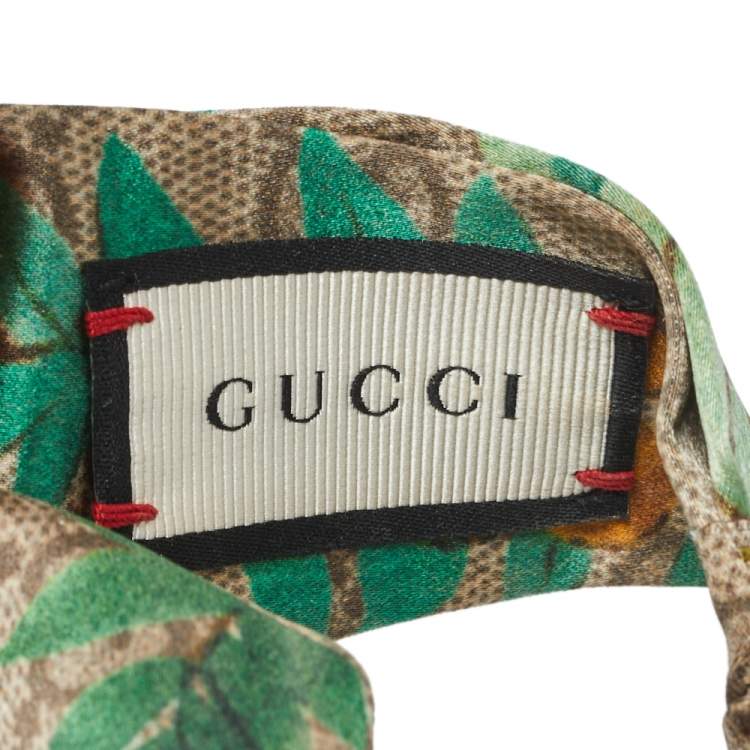 Pre Owned Gucci Beige Logo Monogram Tian Printed Silk Headband