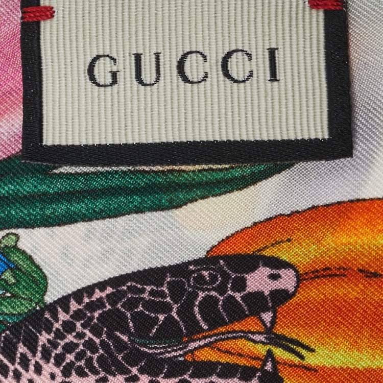 مملوكة مسبقًا Gucci Ivory & Black Flora Snake Print Silk Neck Bow