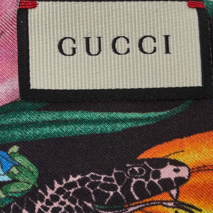 Pre Owned Gucci Black & Pink Flora Snake Print Silk Neck Bow