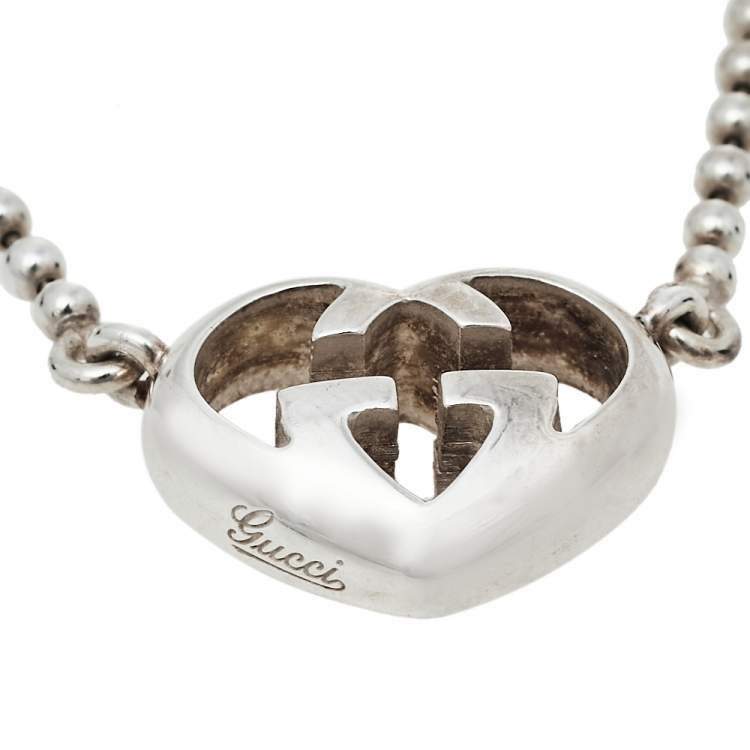 Pre Owned Gucci Sterling Silver Love Britt Heart Pendant Necklace
