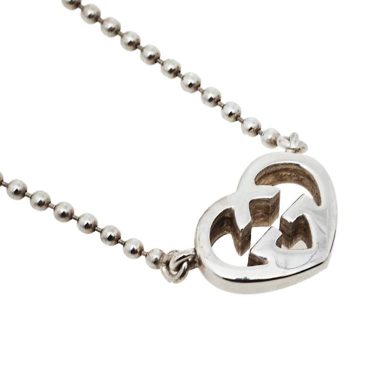 Pre Owned Gucci Sterling Silver Love Britt Heart Pendant Necklace
