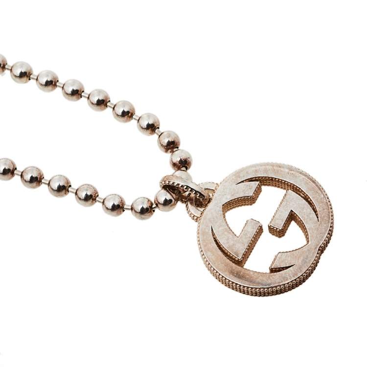 Pre Owned Gucci Sterling Silver Interlocking GG Pendant Necklace