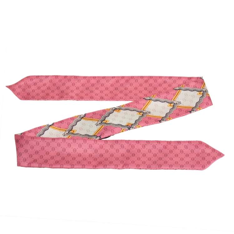 Pre Owned Gucci Pink Snake Rhombus Print Silk Neck Bow