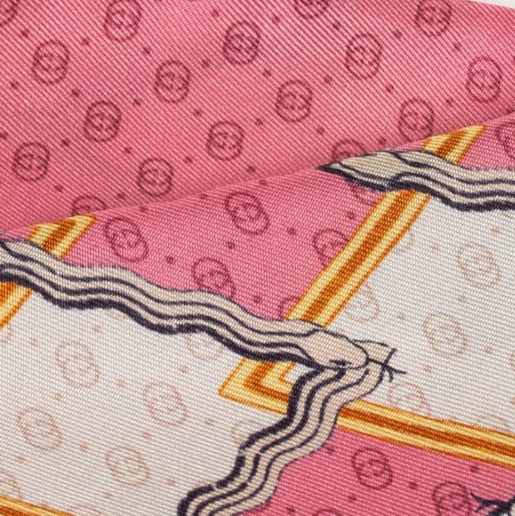 Pre Owned Gucci Pink Snake Rhombus Print Silk Neck Bow