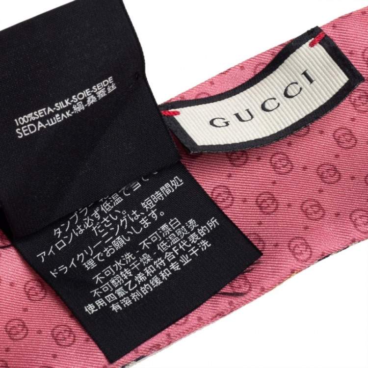 Pre Owned Gucci Pink Snake Rhombus Print Silk Neck Bow