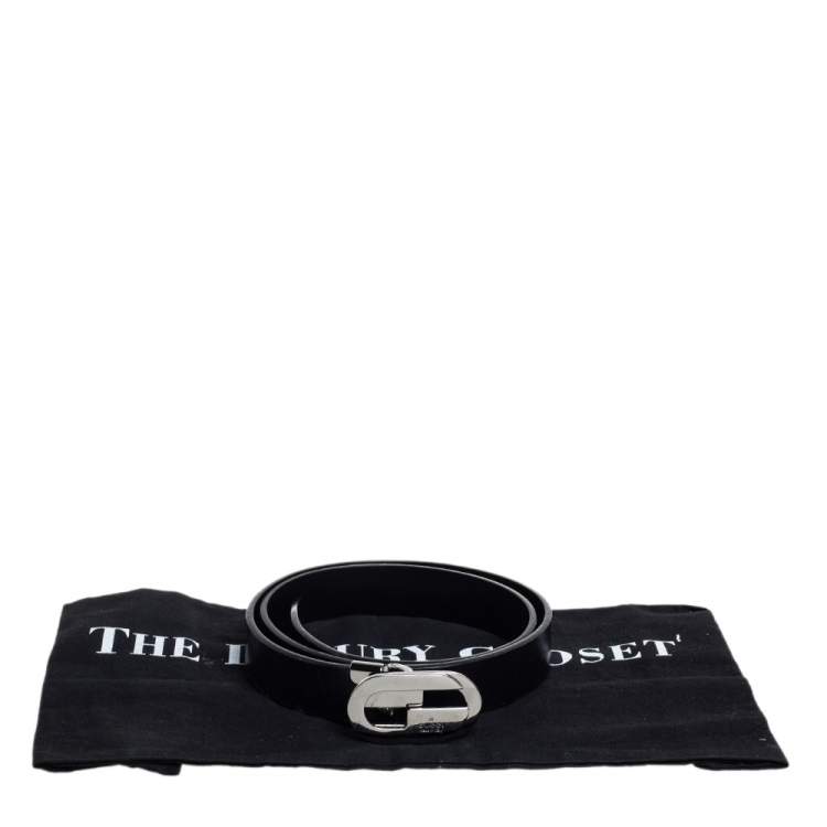 Pre Owned Gucci Black Leather G Buckle Belt 75CM
