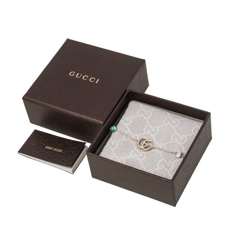 Pre Owned Gucci Double G Sterling Silver Station Bracelet