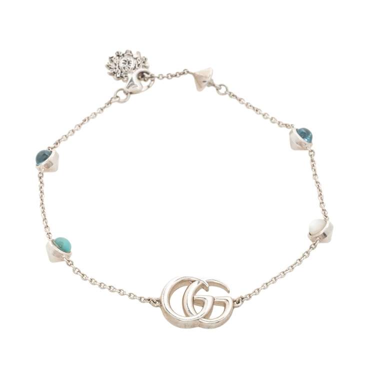 Pre Owned Gucci Double G Sterling Silver Station Bracelet