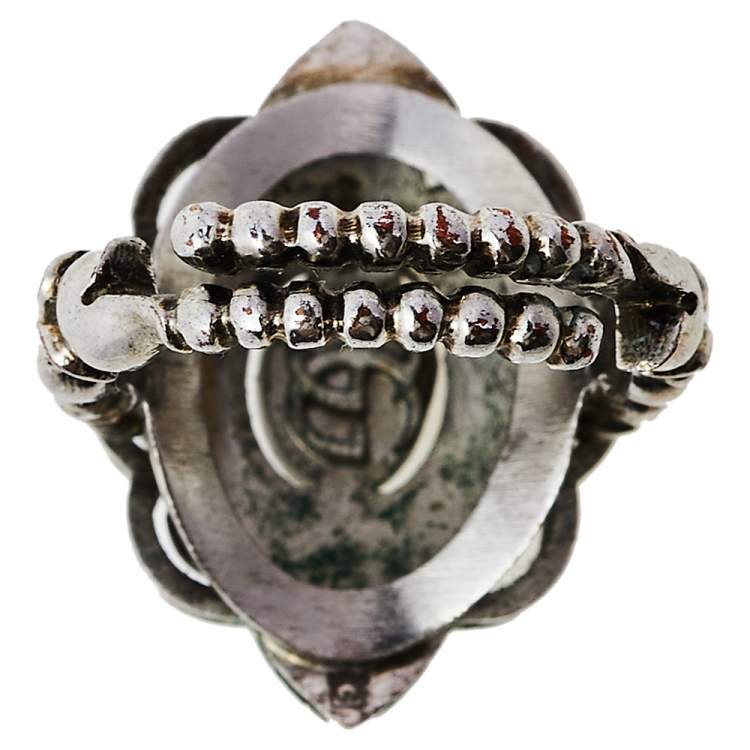 مملوكة مسبقًا Gucci Multicolor Crystal Silver Tone Flower Ring 14