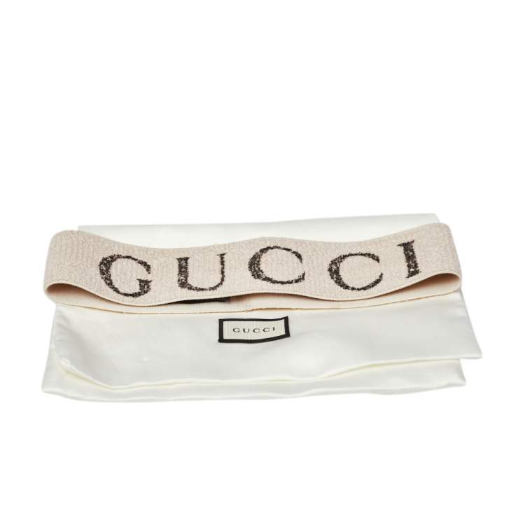 Pre Owned Gucci Beige Logo Printed Elastic Head Band 