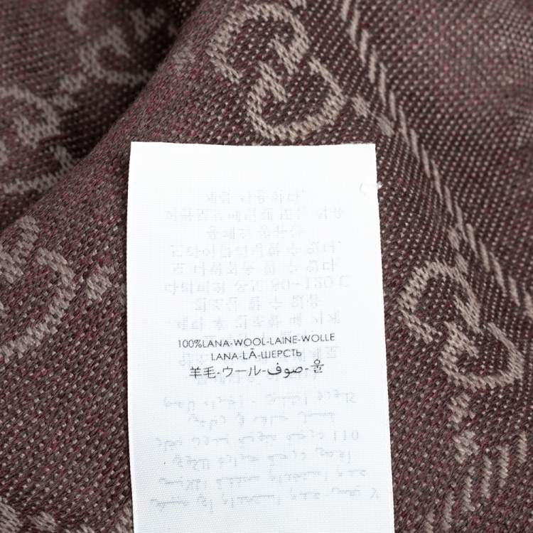 Pre Owned Gucci Brown & Beige Logo Monogram Reversible Wool Stole