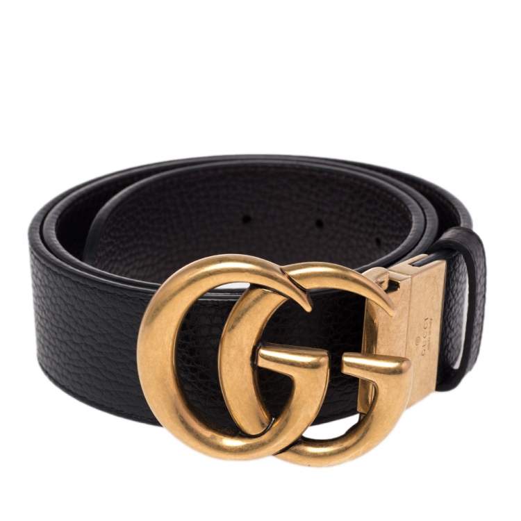 Reversible leather belt with Double G buckle