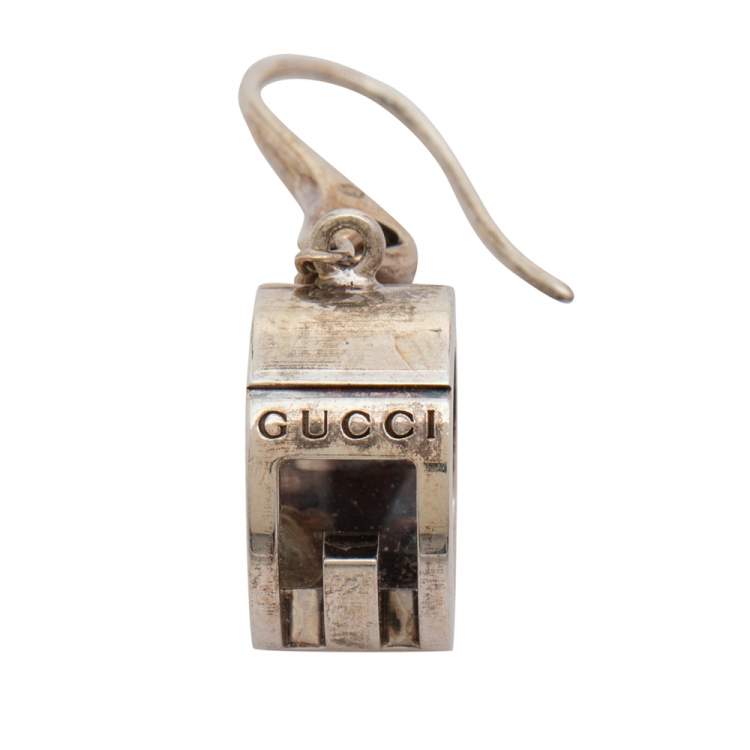 Pre Owned Gucci Sterling Silver Open Circle Drop Earrings