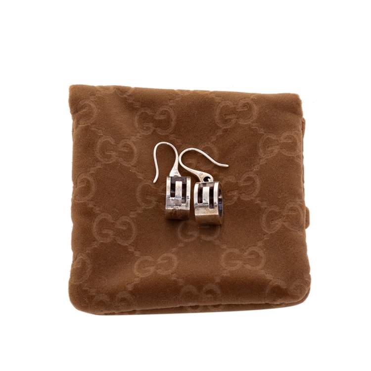 Pre Owned Gucci Sterling Silver Open Circle Drop Earrings