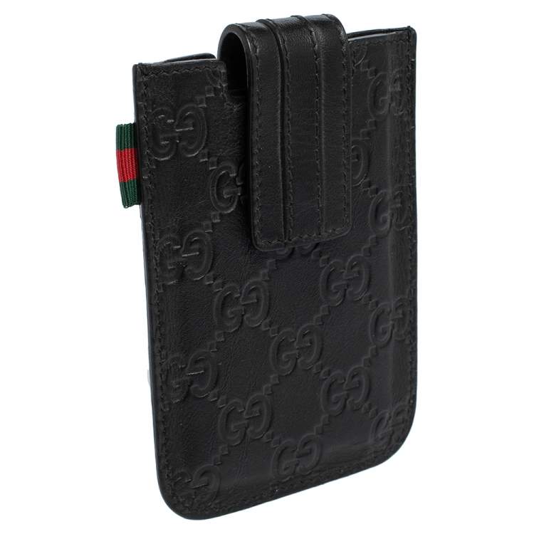 Pre Owned Gucci Black Guccissima Leather Leather iPhone Case