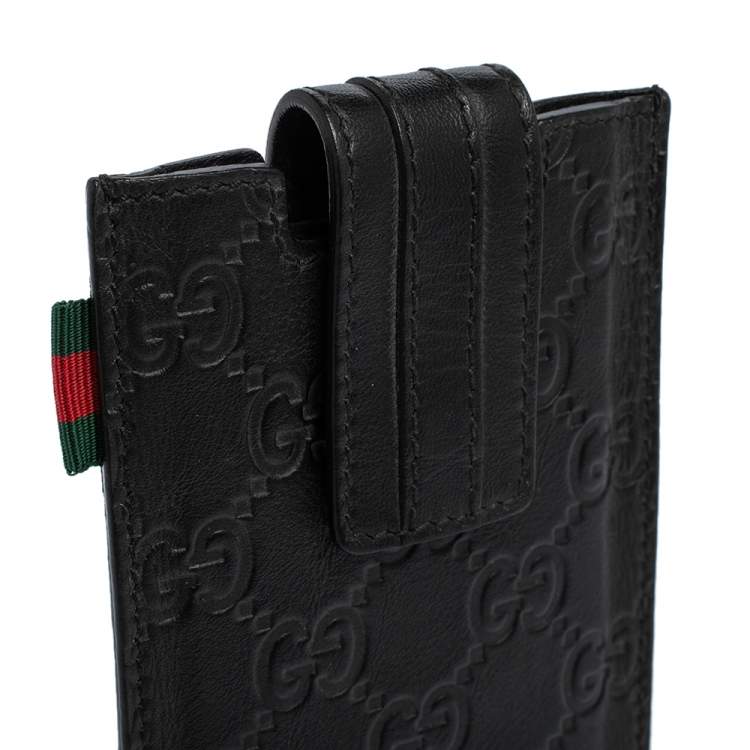 Pre Owned Gucci Black Guccissima Leather Leather iPhone Case