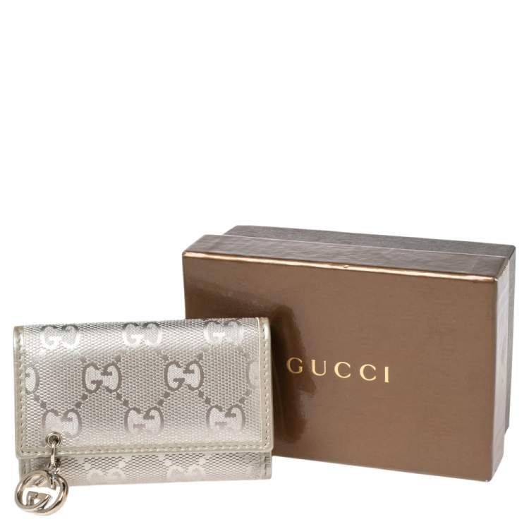 Pre Owned Gucci Metallic Silver GG Imprime Coated Canvas Key Case Holder