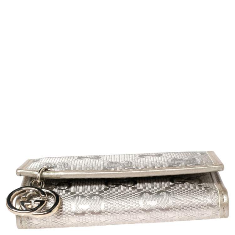 Pre Owned Gucci Metallic Silver GG Imprime Coated Canvas Key Case Holder