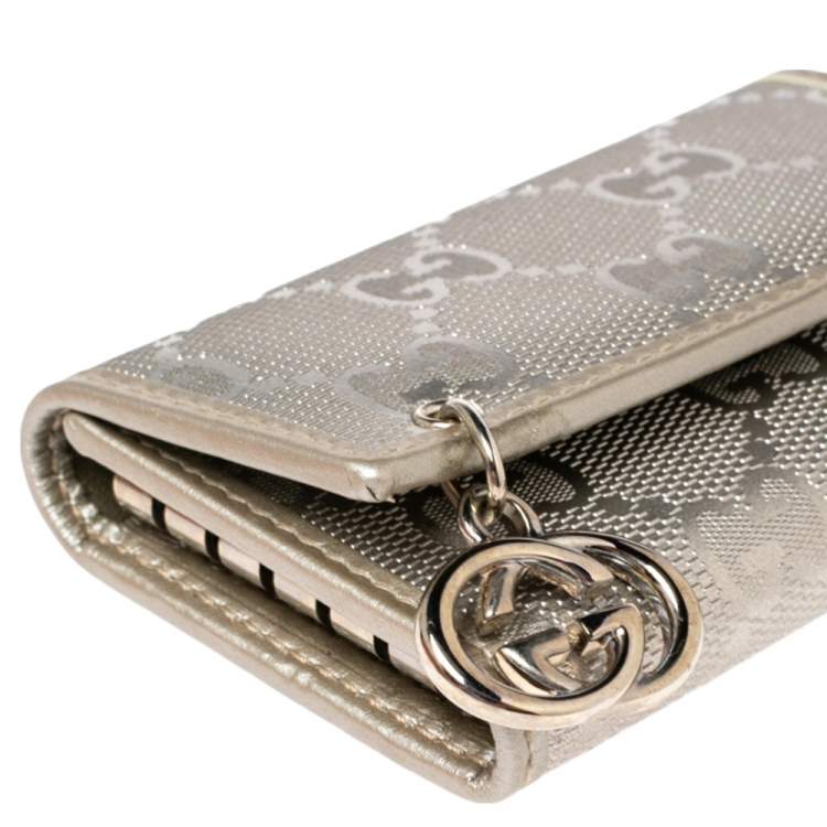 Pre Owned Gucci Metallic Silver GG Imprime Coated Canvas Key Case Holder