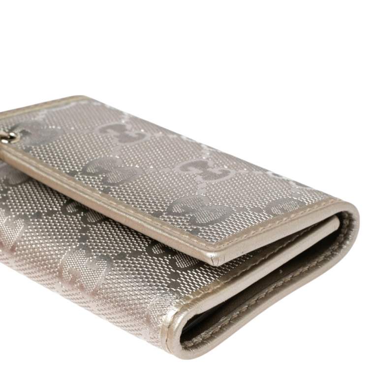 Pre Owned Gucci Metallic Silver GG Imprime Coated Canvas Key Case Holder