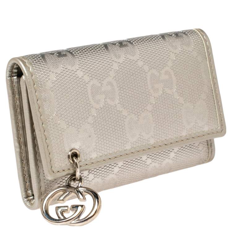 Pre Owned Gucci Metallic Silver GG Imprime Coated Canvas Key Case Holder