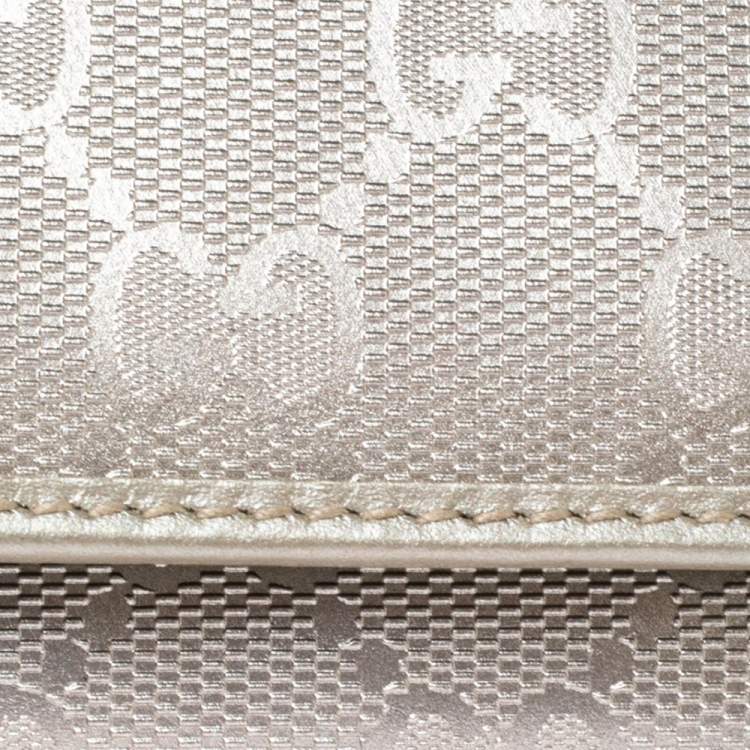 Pre Owned Gucci Metallic Silver GG Imprime Coated Canvas Key Case Holder