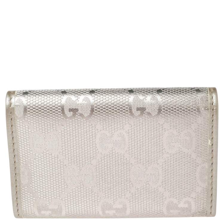 Pre Owned Gucci Metallic Silver GG Imprime Coated Canvas Key Case Holder