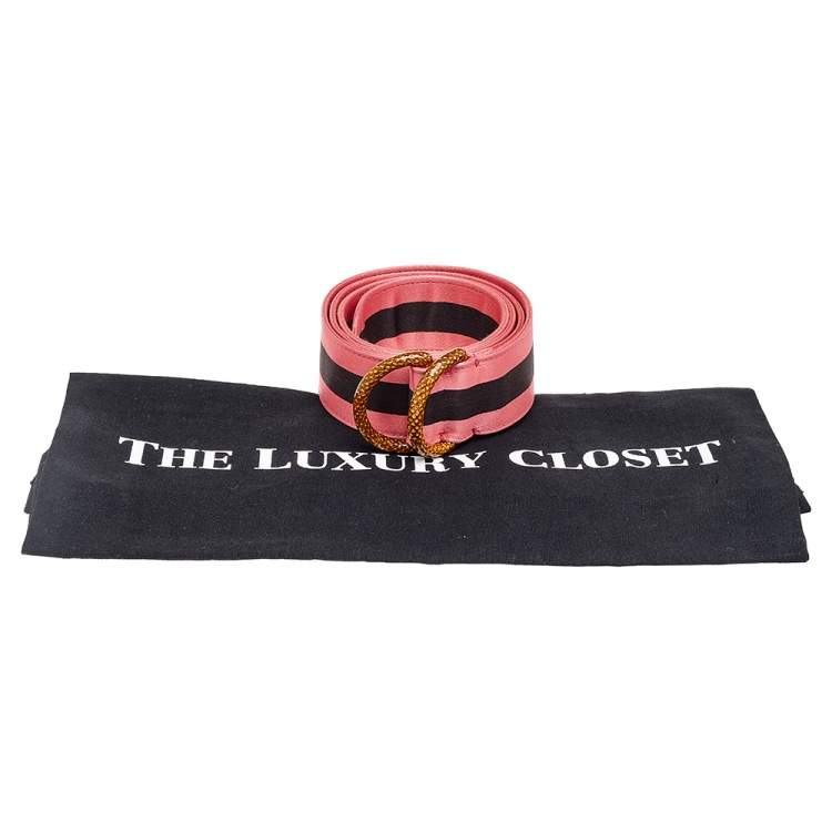 Pre Owned Gucci Pink/Black Satin Web Belt 85cm