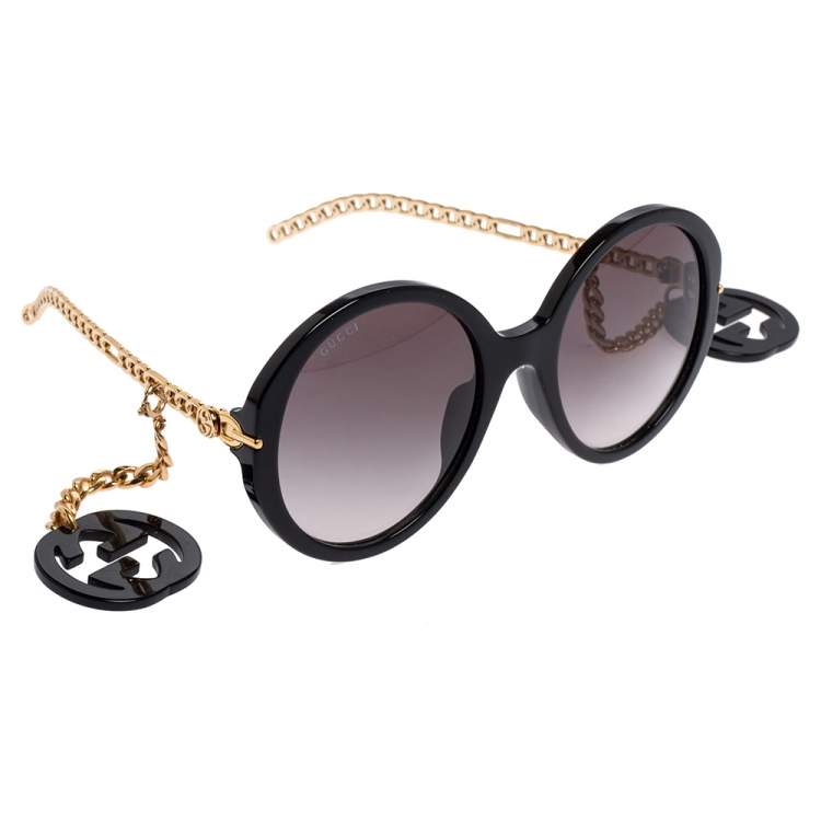 Black Chain Detail Round Cat Eye Sunglasses