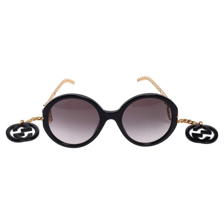 Chain-embellished round-frame gold-tone sunglasses