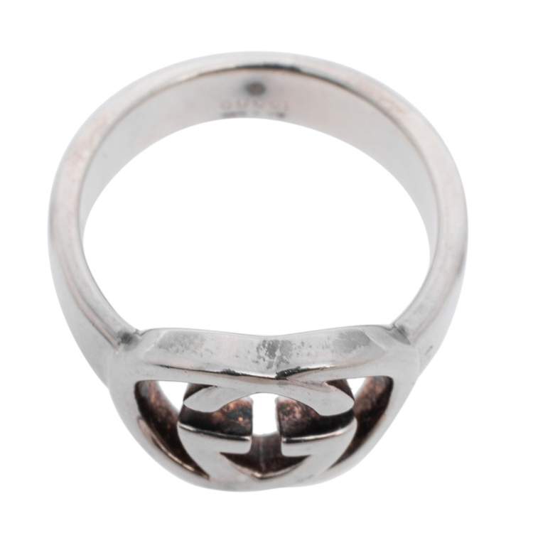 Pre Owned Gucci Sterling Silver Interlocking GG Ring Size 12