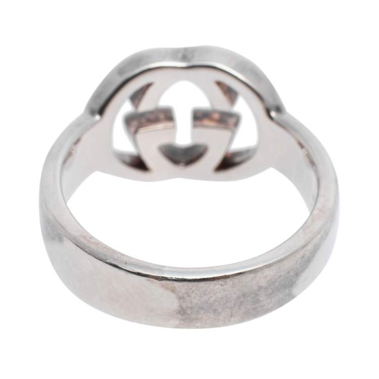 Pre Owned Gucci Sterling Silver Interlocking GG Ring Size 12