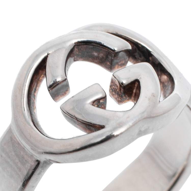 Pre Owned Gucci Sterling Silver Interlocking GG Ring Size 12