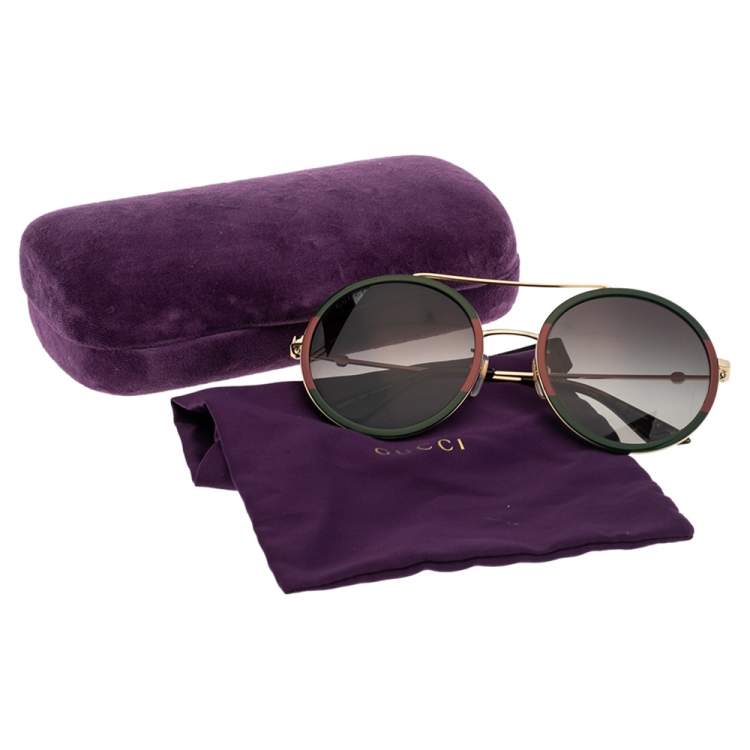 Pre Owned Gucci Web Stripe / Grey Gradient GG0061S Round Sunglasses