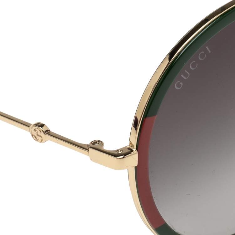 Pre Owned Gucci Web Stripe / Grey Gradient GG0061S Round Sunglasses