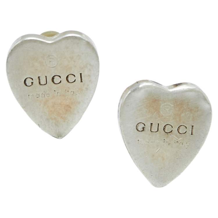 Pre Owned Gucci Sterling Silver Heart Stud Earrings