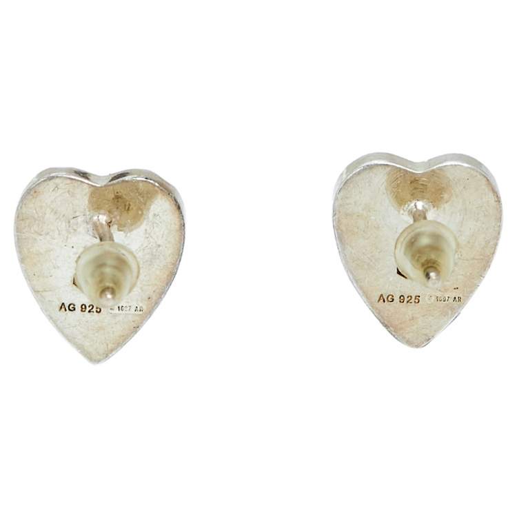 Pre Owned Gucci Sterling Silver Heart Stud Earrings
