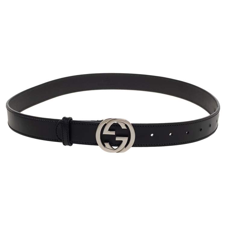 Gucci Black Leather Interlocking G Buckle Belt 90CM Gucci | TLC