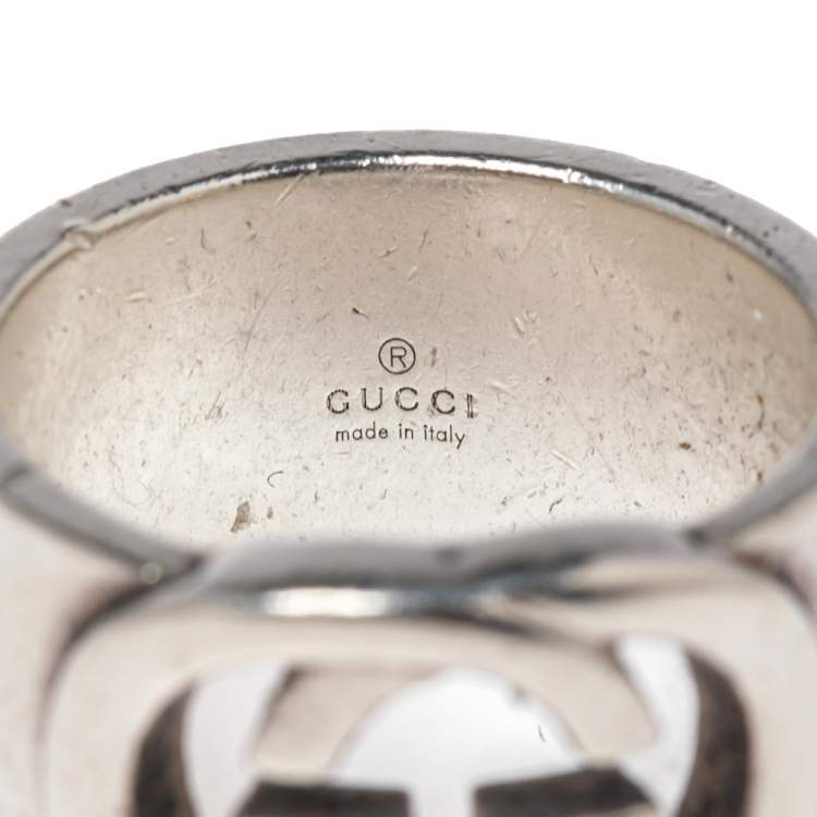 Pre Owned Gucci GG Sterling Silver Band Ring Size 53