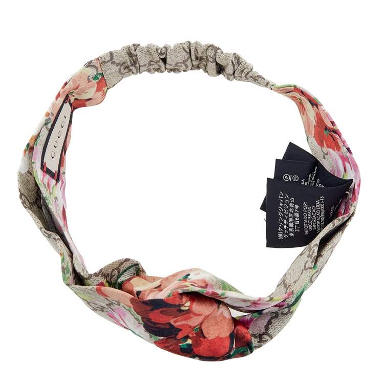 مملوكة مسبقًا Gucci Beige Blooms Print Silk Headband