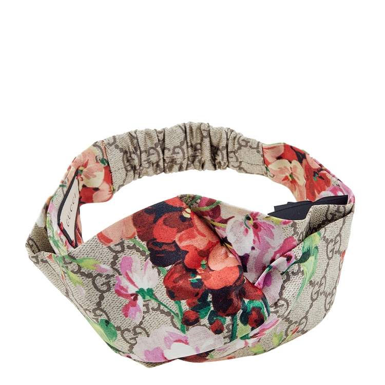 مملوكة مسبقًا Gucci Beige Blooms Print Silk Headband