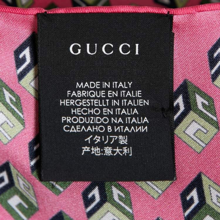 Pre Owned Gucci Pink GG Cube Motif Print Silk Scarf