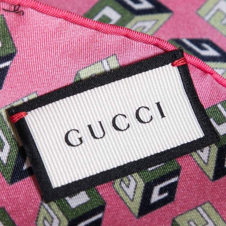 Pre Owned Gucci Pink GG Cube Motif Print Silk Scarf