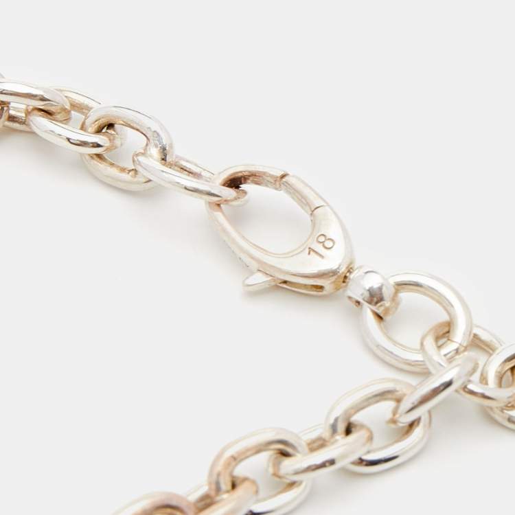Pre Owned Gucci Interlocking Sterling Silver Link GG Charm Bracelet